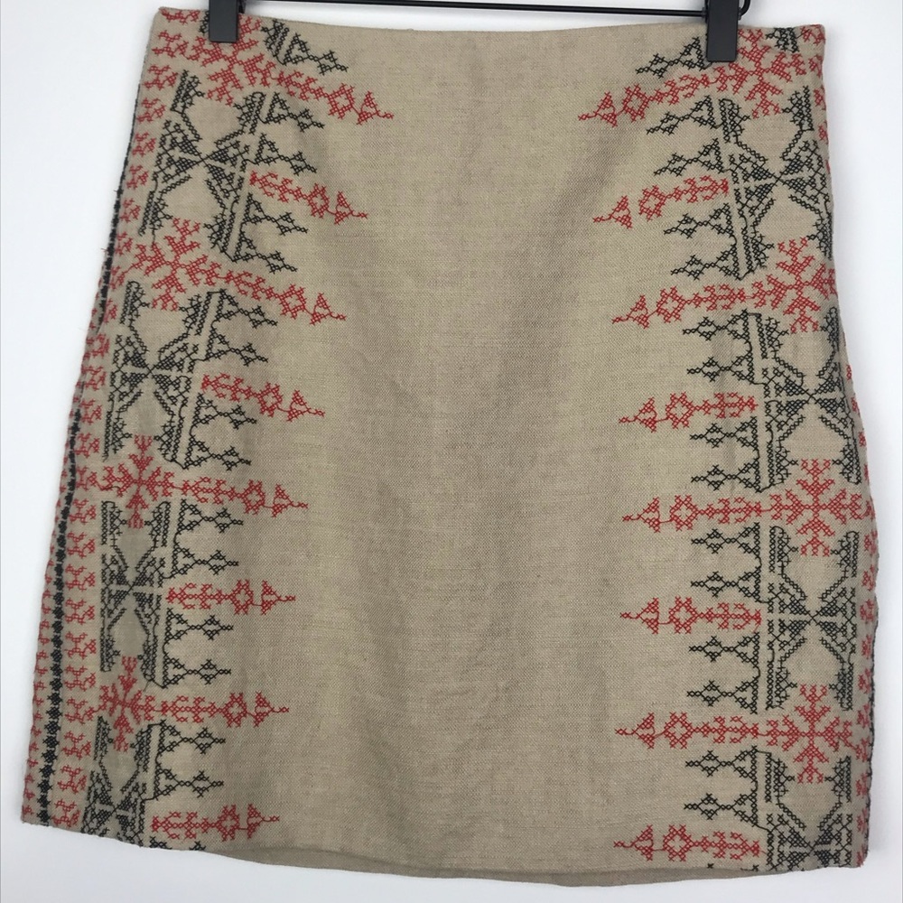 Ann Taylor Loft Khaki Embroidered Skirt Size 6
